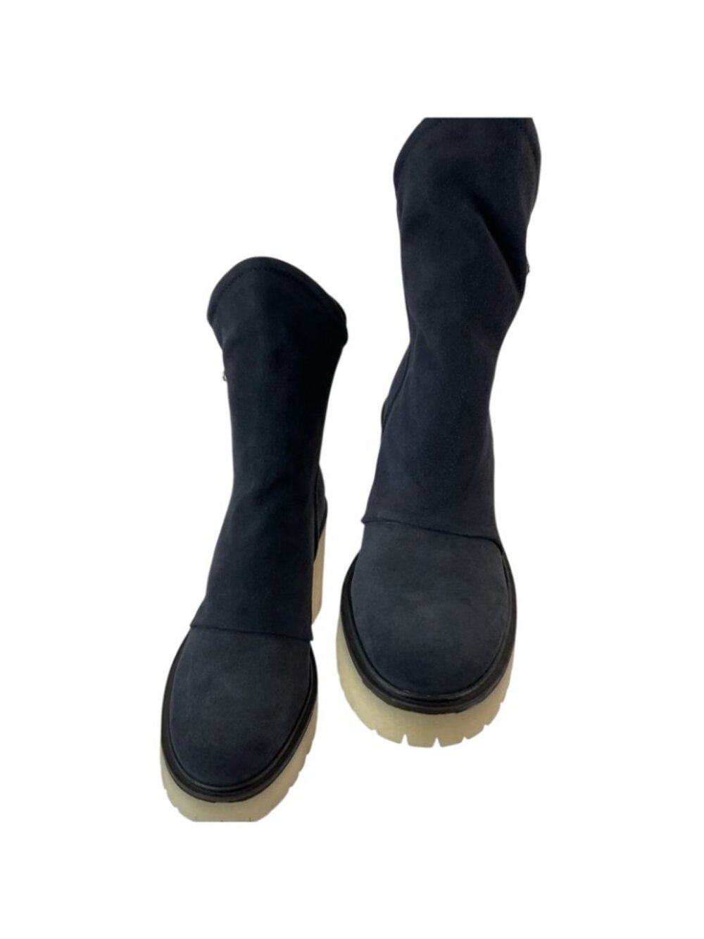 Free People Boots Womens Sz 37.5 Navy Jack Zip Suede Leather Chunk Sole New $198 - Picture 2 of 12